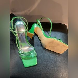 Marc‎ Fisher Green Rhinestone Lace-Up Sandals - Square Toe Strappy Heels